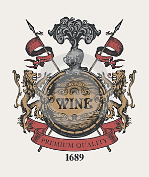 Vintage hand-drawn coat of arms for wine