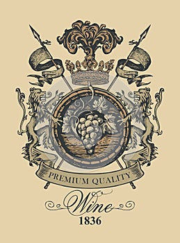 Vintage hand-drawn coat of arms for wine