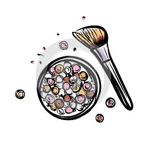 Hand drawn vector blush. Make up object on white background.