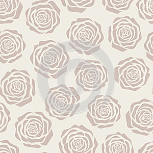 Hand drawn vector brown roses silhouettes seamless pattern on the beige background