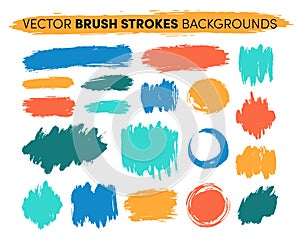 Hand drawn vector brush strokes backgrounds. Color paint spots, ink brush stroke set. Grunge artistic paint blobs
