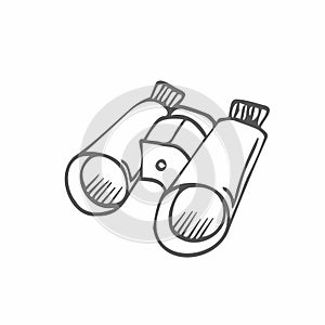 Hand drawn vector camping binoculars doodle clipart. Isolated on white background drawing for prints, poster, cute stationery,