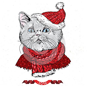 Hand drawn vector of cat with christmas