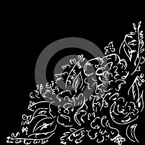Hand Drawn Vector Collection Of Abstract Peonies Isolated on Black Background. Hand Drawn Sketch of a Flowers. Outline set