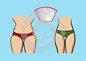 Hand drawn vector. Concept slimming symbol weight loss.