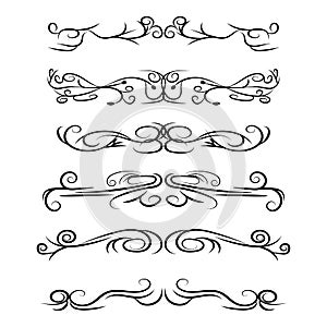 Hand drawn vector dividers. Decorative swirls lines, borders and curl set. Design elements 3