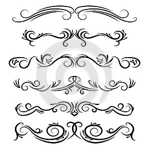 Hand drawn vector dividers. Decorative swirls lines, borders and curl set. Design elements 8
