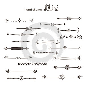 Hand drawn vector dividers, line border set and design element