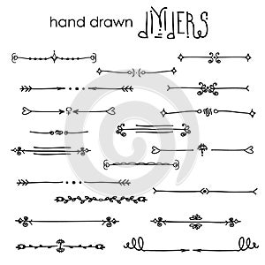 Hand drawn vector dividers, line border set and design element