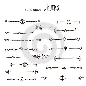 Hand drawn vector dividers, line border set and design element