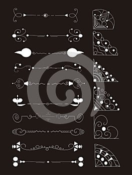 Hand drawn vector dividers. Lines, borders and laurels set. Doodle design elements.