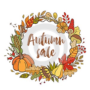 Hand drawn vector doodle autumn banner