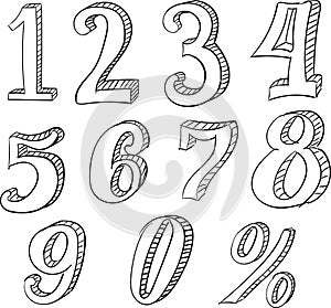 Hand Drawn Vector Doodle Set with Numbers