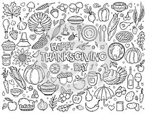 Hand drawn vector doodle set of Thanksgiving