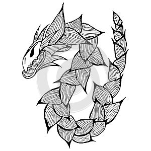 Hand drawn vector dragon illustration. Fantastic dragon icon. Freehand silhouette of mythology aminal. Fantasy outline