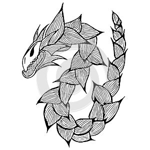 Hand drawn vector dragon illustration. Fantastic dragon icon. Freehand silhouette of mythology aminal. Fantasy outline photo