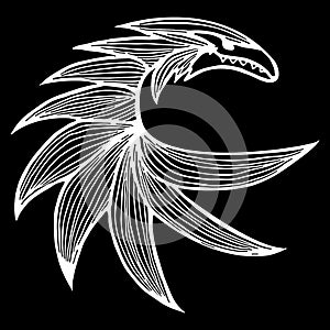 Hand drawn vector dragon illustration isolated on black background. Fantastic dragon icon. Freehand mythology aminal. Fantasy photo