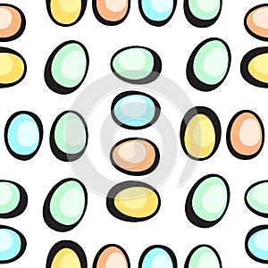 Hand Drawn Vector Easter Eggs Pattern on White Background