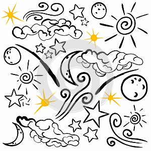 Hand Drawn vector elements Good night. Illustrations in sketch style. Perfect for prints,