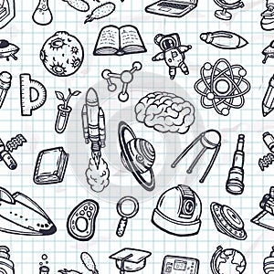 Hand-drawn vector eps10 scientific doodles seamless pattern.