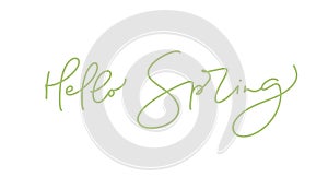 Hand drawn vector green text lettering Hello spring. Motivational and inspirational season quote. Calligraphy card, mug