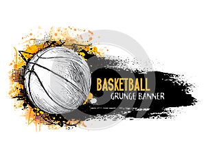 Hand drawn vector grunge banner with basketball ball