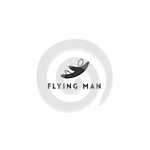 Hand drawn vector icon of a flying man. Sky sports logo template. Parachuting, skydiving, freedom.