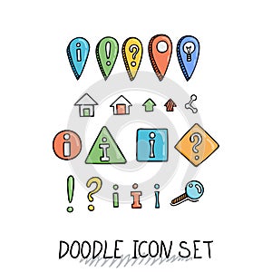 Hand drawn vector icons set website development doodles elements.