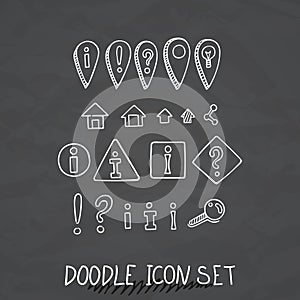Hand drawn vector icons set website development doodles elements.