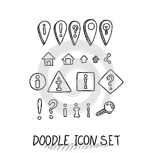 Hand drawn vector icons set website development doodles elements.