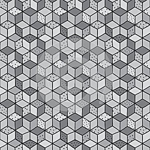 Hand drawn vector illustration of abstract isometric cubes pattern.
