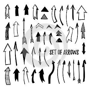 Hand drawn vector illustration - arrow collection. Sketch. Isola