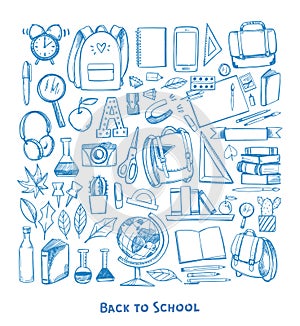 Hand drawn vector illustration - Back to school. Sketch design e