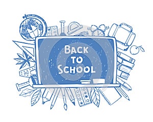 Hand drawn vector illustration - Back to school. Sketch design e