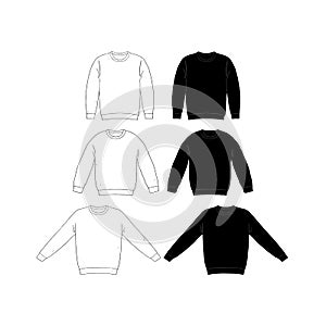 Hand drawn vector illustration of blank t-shirt long sleeve set on white background. White and black Knit jumper sweater shirt