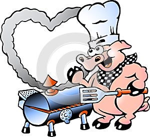Illustration of an Chef Pig making BBQ photo