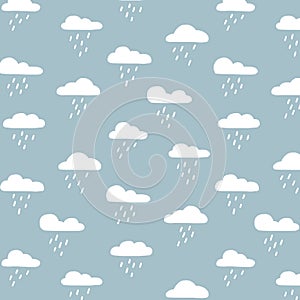 Hand drawn vector illustration of cloud rain drops pattern.
