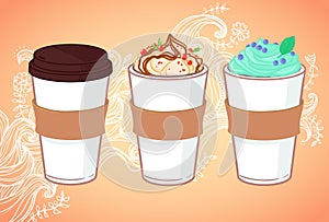 Hand drawn vector illustration - Coffee to go and other sweet de