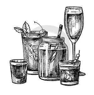 Hand drawn vector illustration - Collection of alcoholic and non