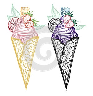 Hand drawn vector illustration - Collection of crazy ice cream.