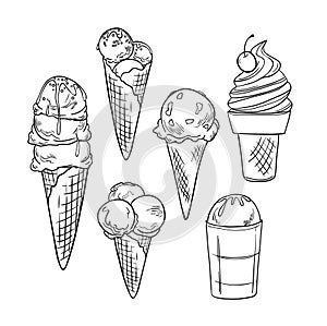 Hand drawn vector illustration - Collection of ice cream.