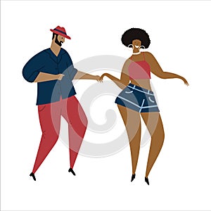 Hand drawn vector illustration of a couple dancing sexy fun bachata, salsa, mambo, dance. Isolated on white background