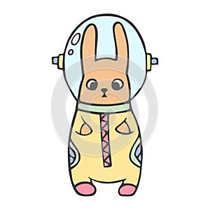 Hand drawn vector illustration of a cute bunny in space. Isolated objects. Scandinavian style flat design. Concept for