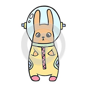 Hand drawn vector illustration of a cute bunny in space. Isolated objects. Scandinavian style flat design. Concept for photo