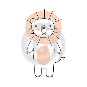 Hand drawn vector illustration of a cute funny lion . Isolated objects. Scandinavian style flat design. Concept for