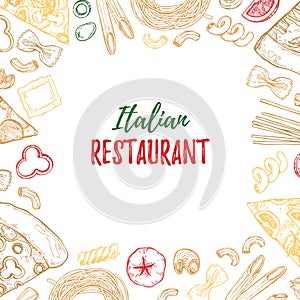 Hand drawn vector illustration - Different kinds of pasta and pi