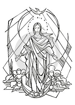 Hand drawn illustration of the Immaculate Conception of Mary photo