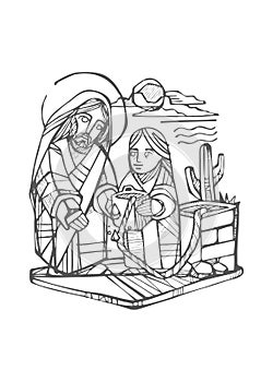 Jesus and the samaritan woman illustration photo