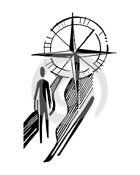 Man silhouette with compass illustration