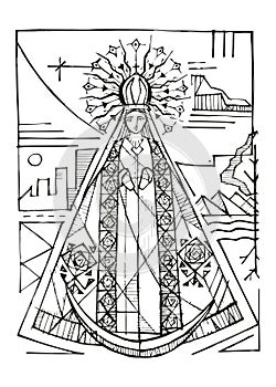 Hand drawn illustration of Our Lady of El Roble Virgin photo